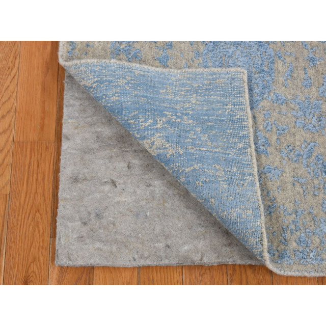 Blue Jacquard Hand Loomed Wool/Silk Pomegranate Design Runner Rug 2'5