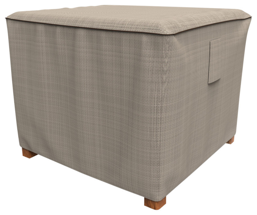 Small 22 NeverWet Platinum Square Patio Table Cover/Ottoman Cover Black and Tan Weave