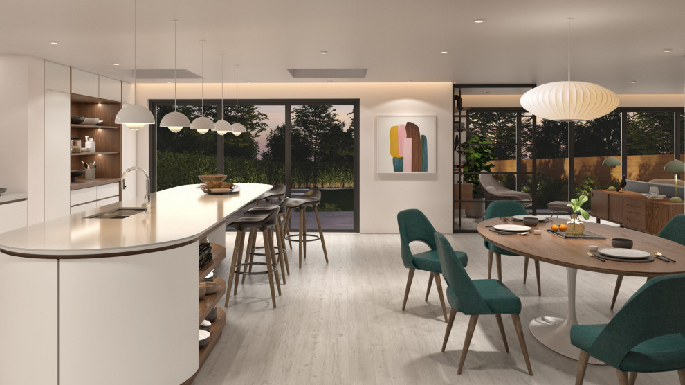Foto di una cucina ad ambiente unico minimalista di medie dimensioni con pavimento in vinile