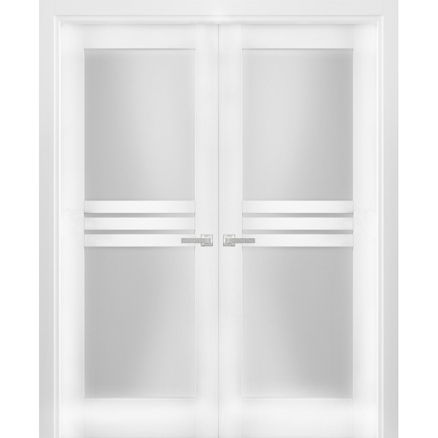 Solid French Double Doors Opaque Glass 4 Lites / Mela 7222 White Silk ...