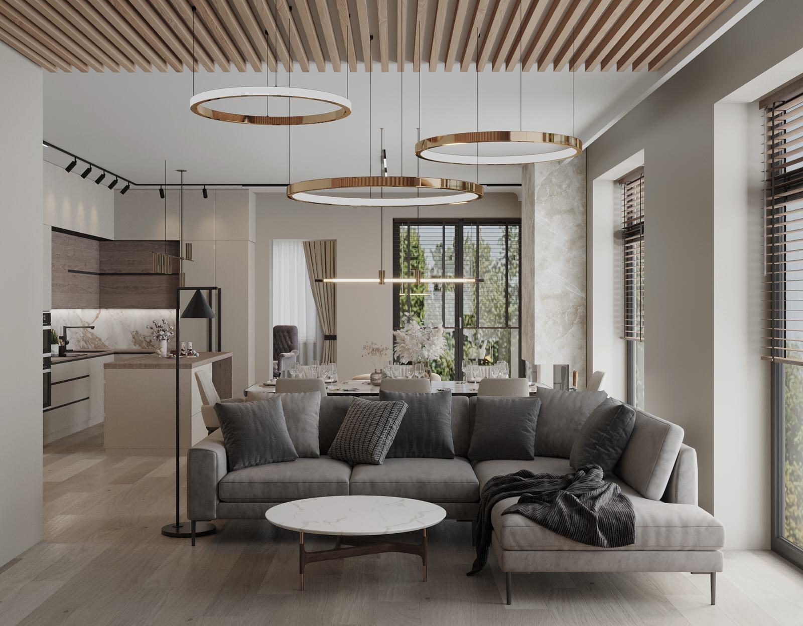 Кухня-гостиная в светлых тонах