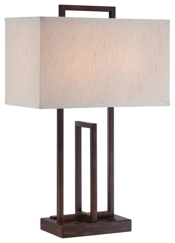 Table Lamp D.Bronze/Fabric Shade Outletx2Pc E27 Cfl 13Wx2