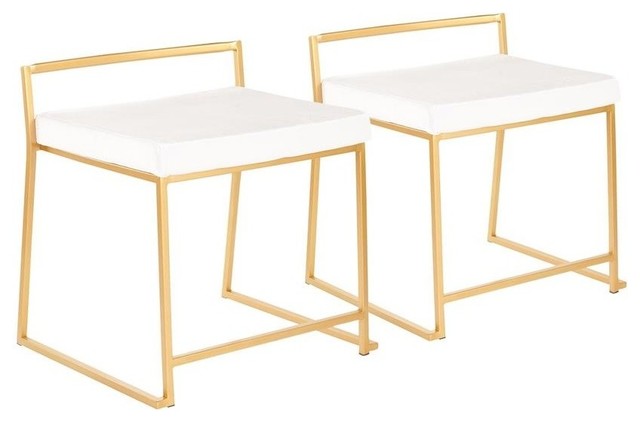 LumiSource Fuji /Glam Dining Chair, Gold Metal and White Velvet, Set of 2