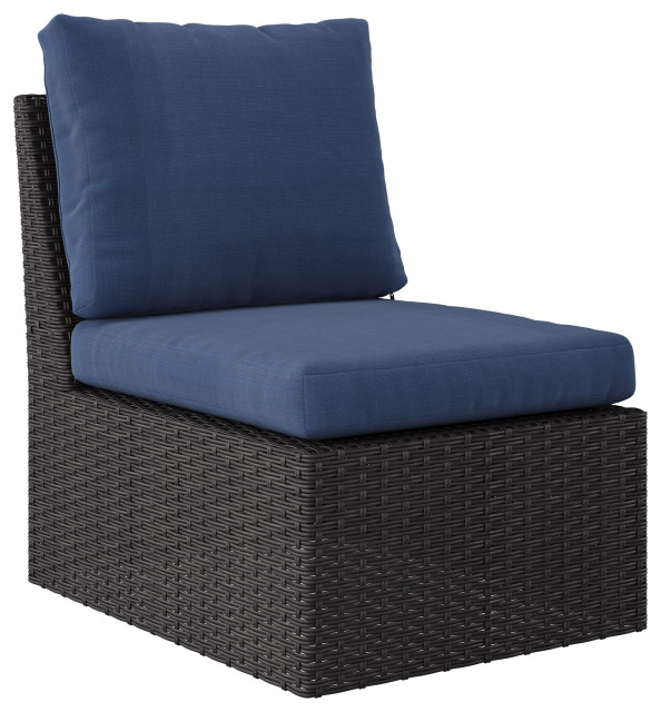 Outdoor WeatherResistant Wicker Middle Sectional Piece with Cushions