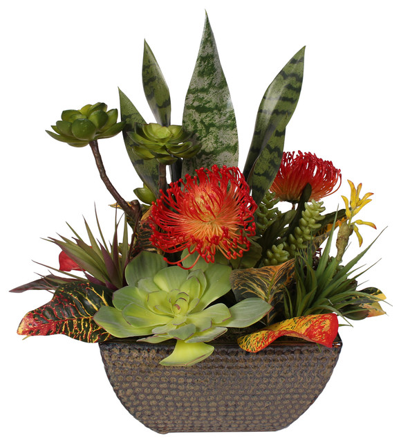 Decorative Artificial Succulent Centerpiece In Ceramic Container