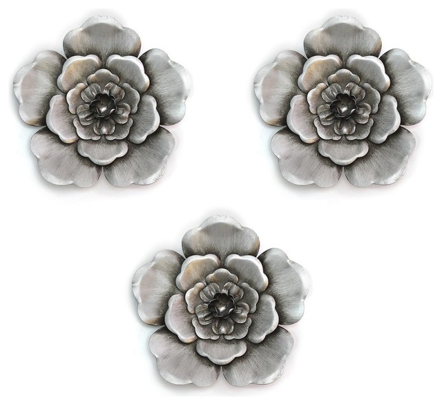 Alluring Silver Metal Wall Flowers Farmhouse Metal Wall Art by