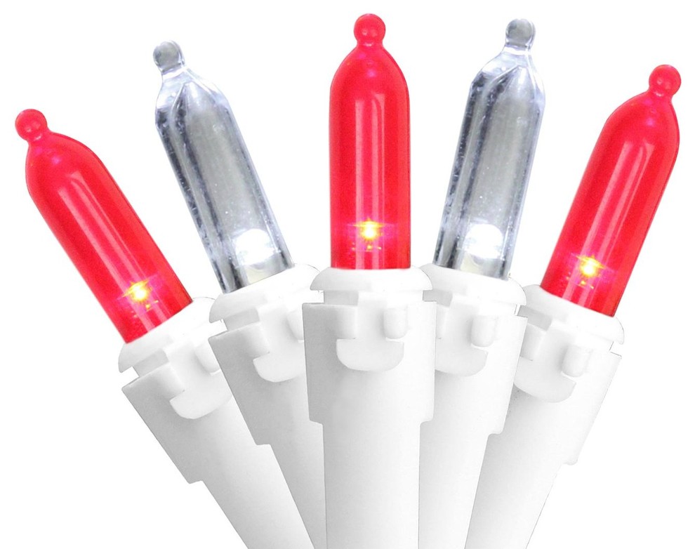 Set of 50 Red & Pure White LED Mini Christmas Lights 4" Spacing - White Wire