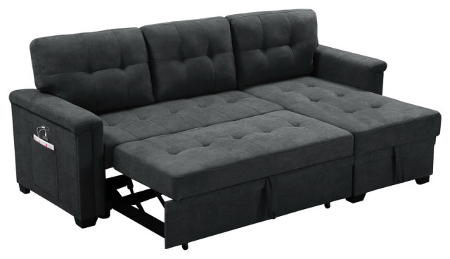 Ashlyn Woven Fabric Sleeper Sectional Sofa Chaise With USB Charger ...