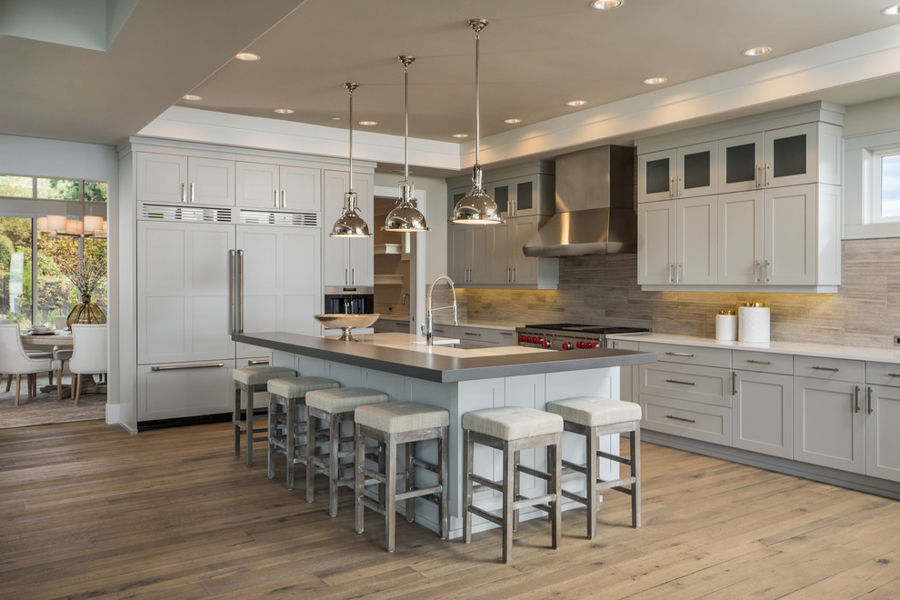Inspiration for a transitional kitchen in Seattle with shaker cabinets.