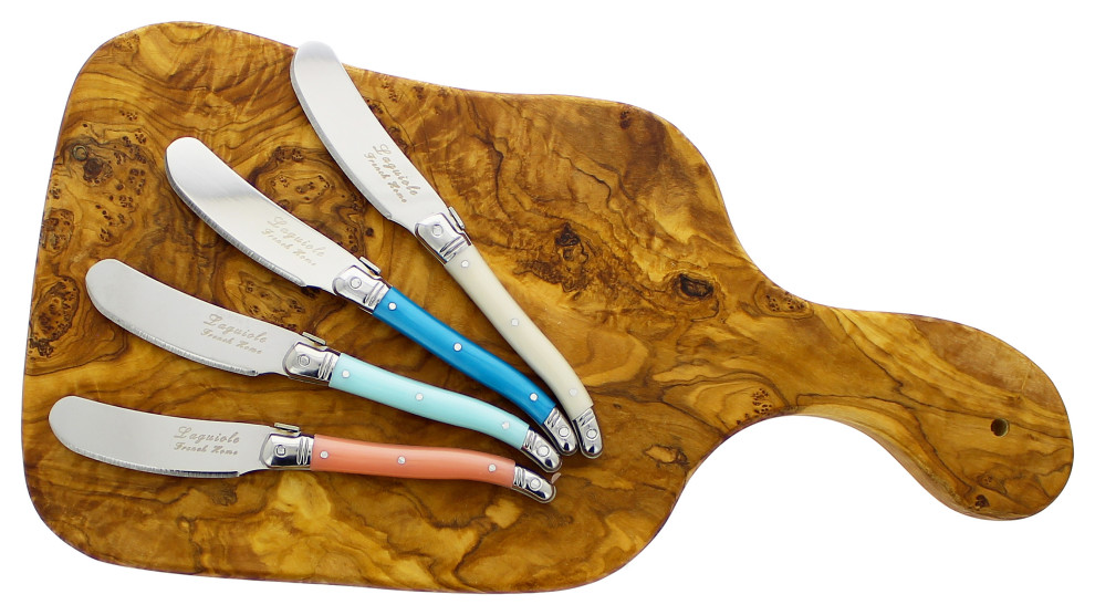 French Home Laguiole Set of 4 Spreaders With 14" Olive Wood Cheese