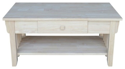 Attractive Solid Wood Coffee Table Drawer And Shelf Farmhouse