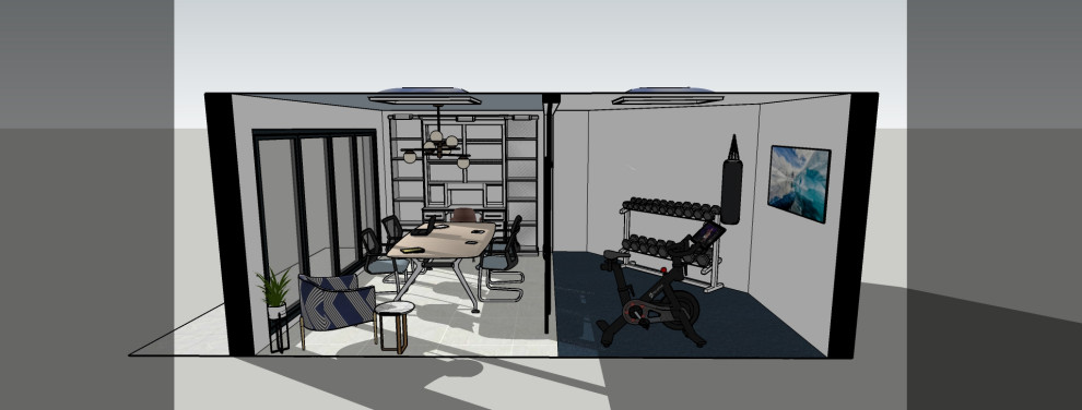 На фото: отдельно стоящий гараж среднего размера в современном стиле с мастерской