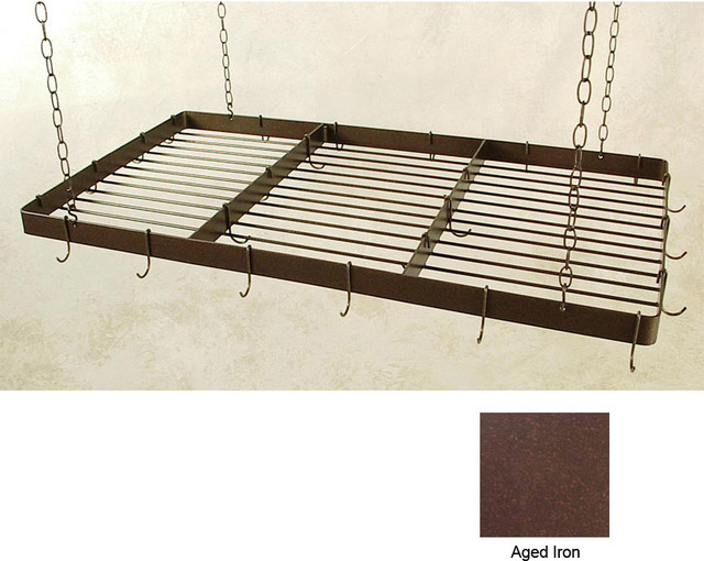 48" Rectangular Butcher's Rack with Grid, 18 Hooks - Aged Iron