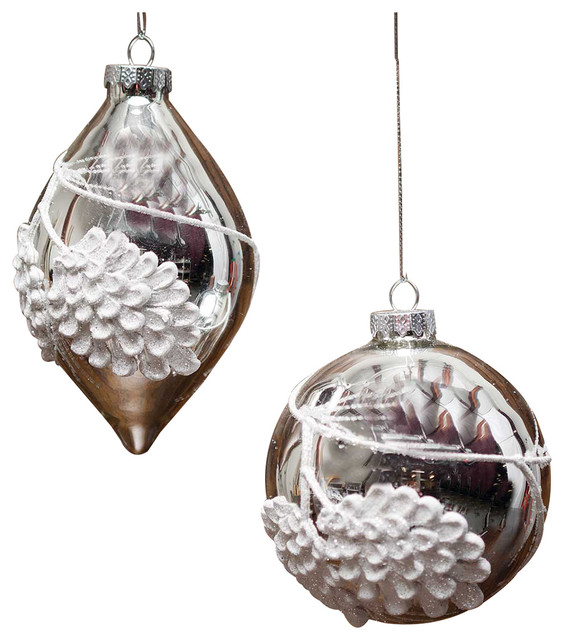 silver frost pinecone glass ornament set of 2 ball and silver frost pinecone glass ornament set of 2 ball and