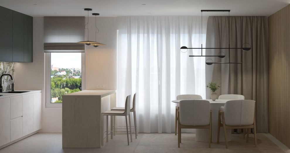 Проект кухни-гостиной в Санкт-Петербурге, стиль джапанди