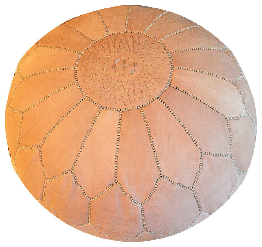 Arch Shell, Moroccan Pouf Ottoman Leather, Natural, Stuffed