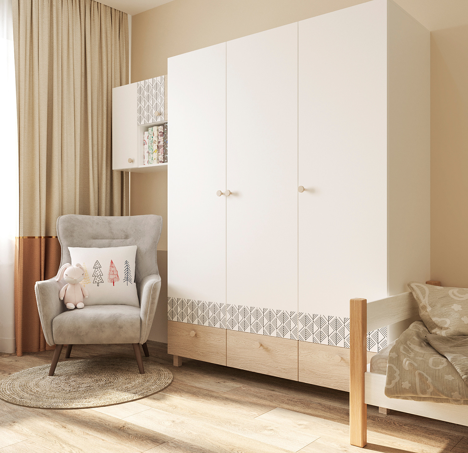 Четырех-комнатная квартира в светлых тонах.