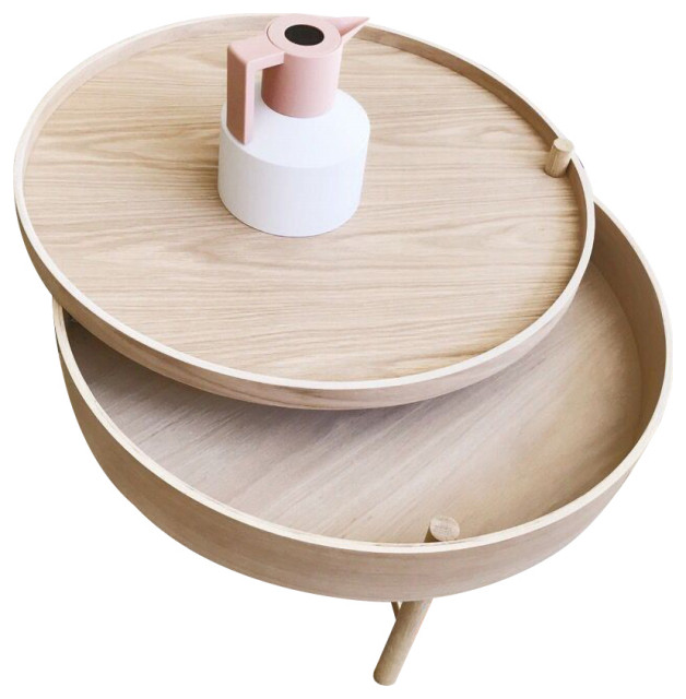 Chic Round Wood Storage Coffee Table, Round Wooden Storage Coffee Table