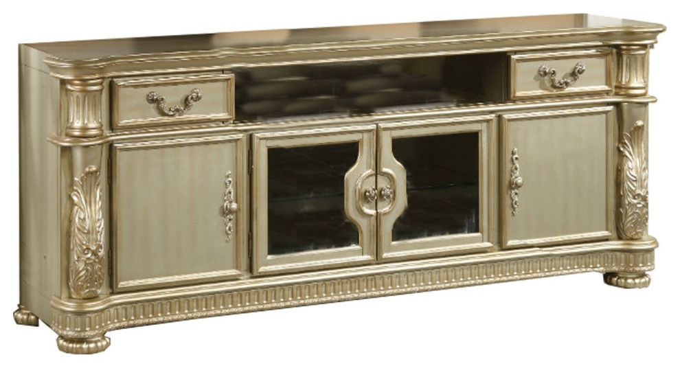 Alluring Tv Stand, Gold Patina and Bone Victorian Entertainment