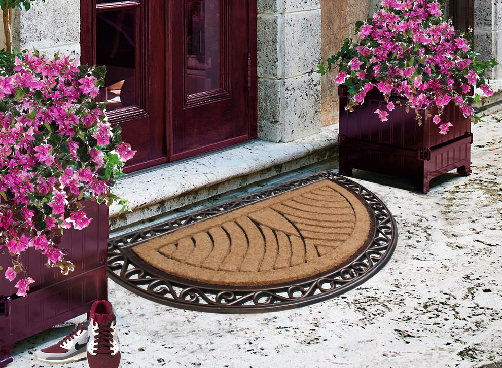 A1HC Handcrafted Elegant Half Round Rubber and Coir, Double Doormat, 30"x48" Mediterranean