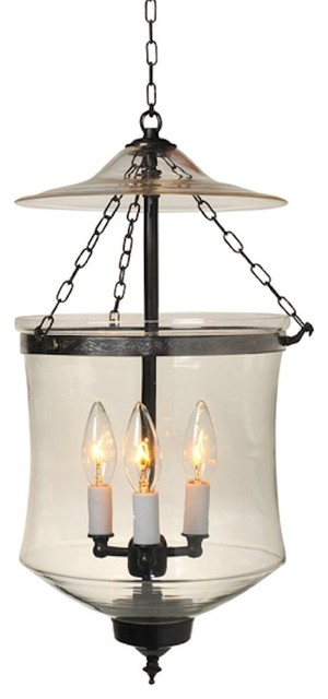 Clear Royal Hundi Glass Bell Jar Lantern 10"D, Nickel Silver