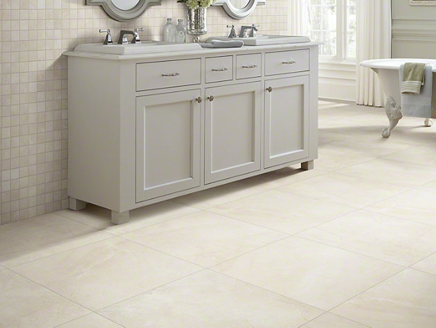 Photo of a contemporary bathroom in San Francisco with white tile, porcelain tile and porcelain floors.
