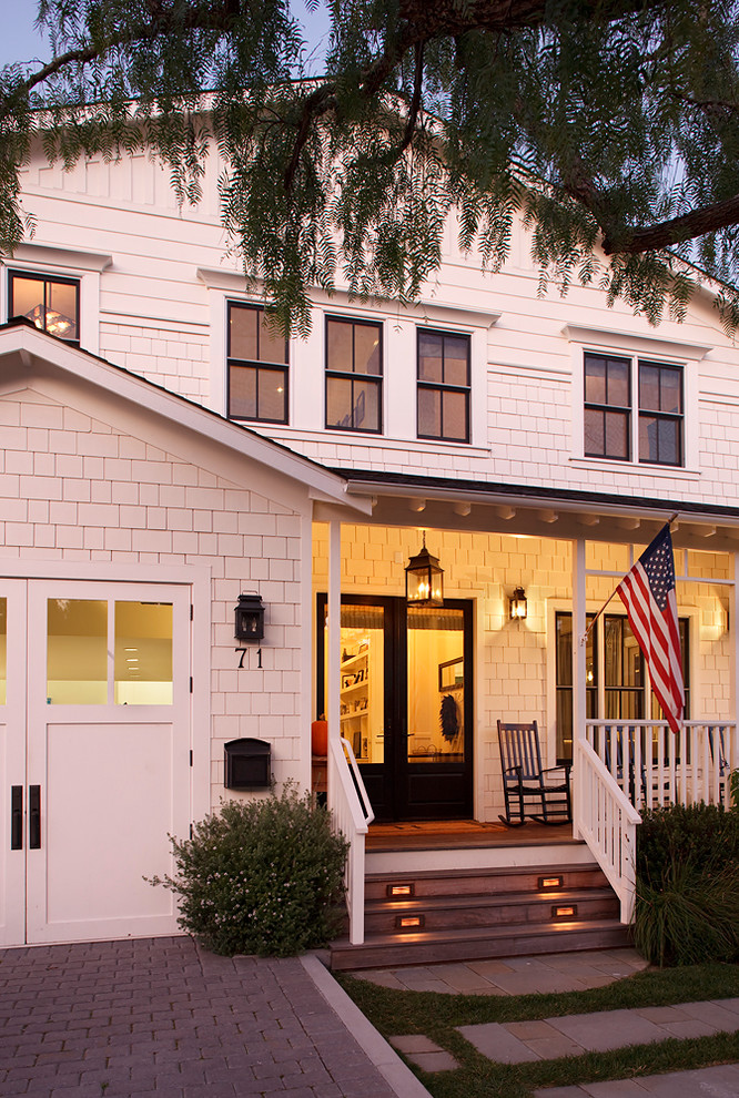 This is an example of a traditional two-storey white exterior in San Francisco with wood siding.
