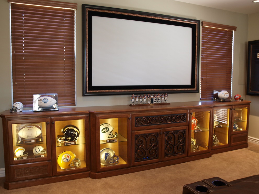 Inspiration for an eclectic home theatre in San Diego.