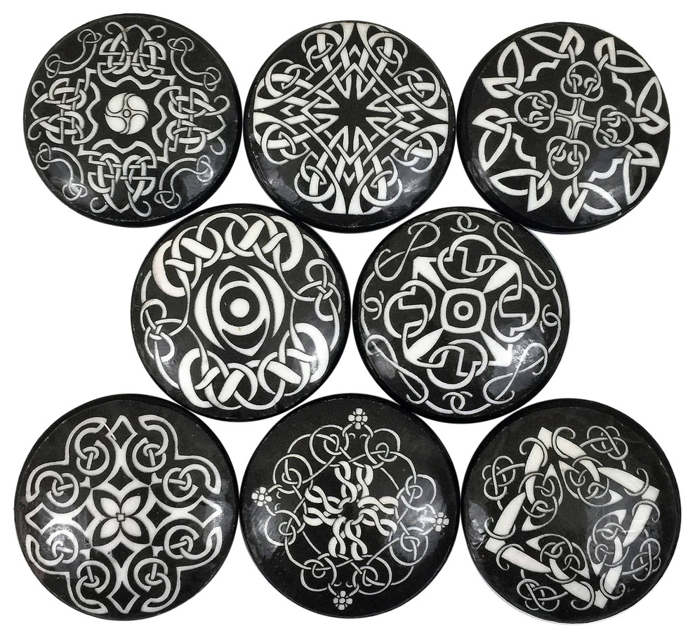 8 Piece Set Black And White Celtic Pattern Cabinet Knobs