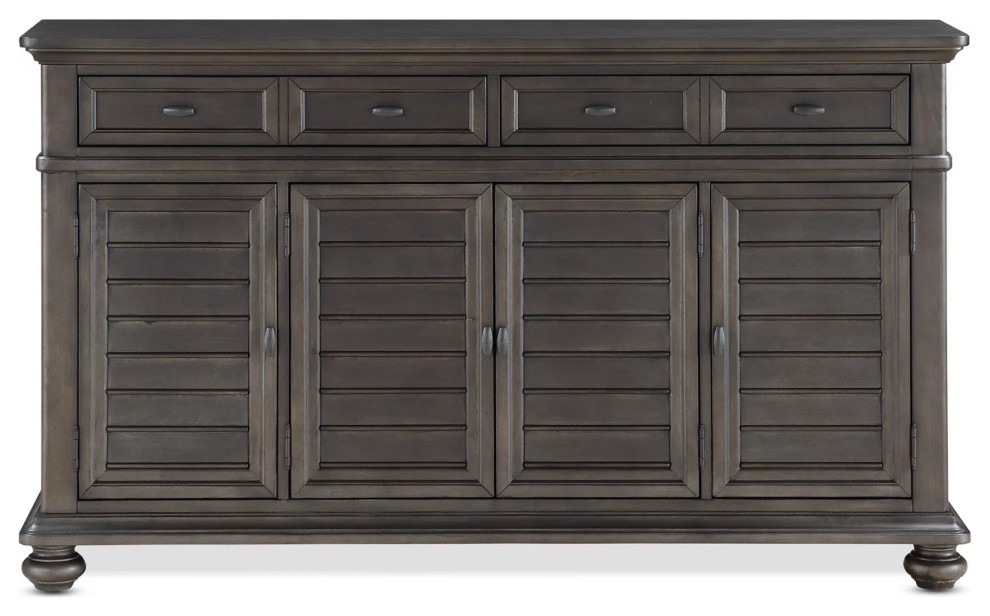 Traditional Sideboard, Louvered Doors With Inner Wine Rack & Glass