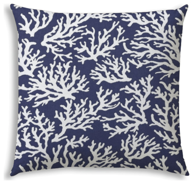 14" X 20" Deep White Corals Blown Seam Coastal Lumbar Indoor Outdoor