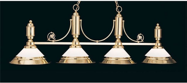 63" 4-Bulb Accented With Opal Glass Billiard Light, Polished Brass