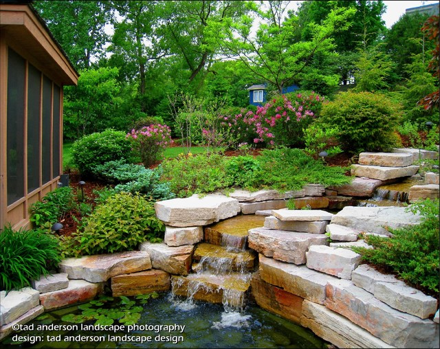 Tea House Retreat Hillside Cascades. Minnesota Water Feature Design