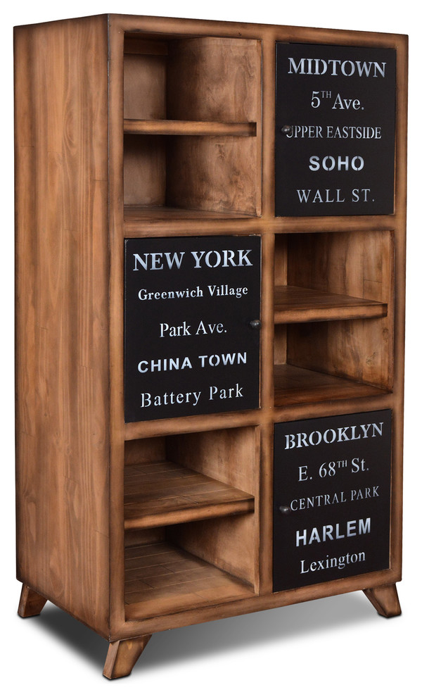 City Loft Solid Wood 68 High Bookcase Cabinet With 3 Doors And