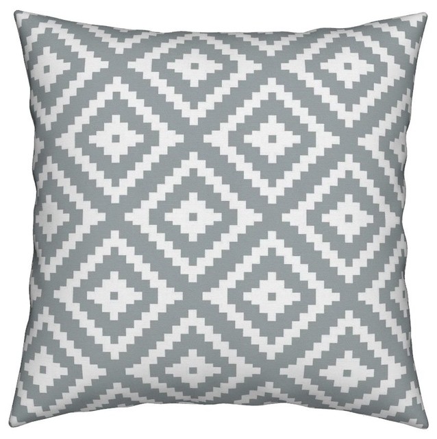 Aztec Grey Gray Diamonds Modern Geometric Throw Pillow