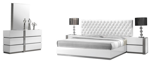 Seville 5 Piece Bedroom Set With Leather Like Headboard Queen