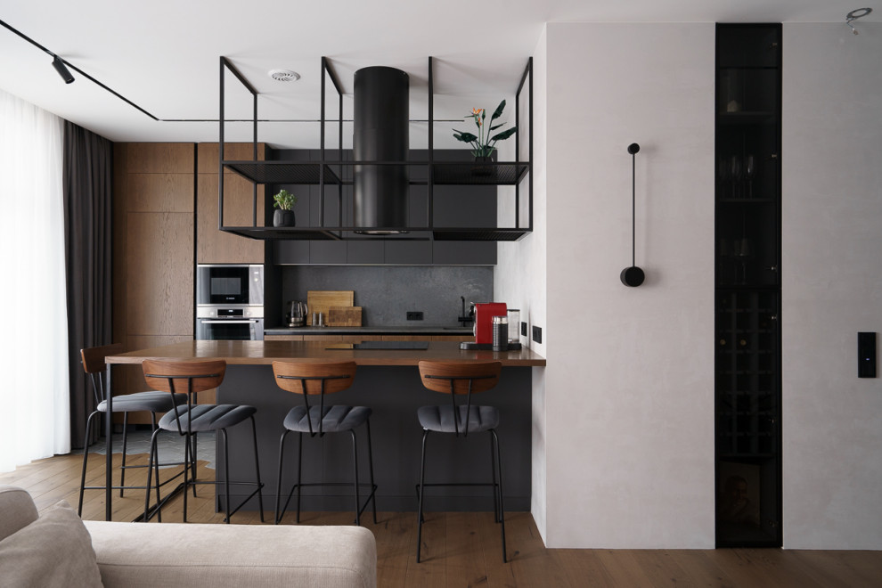 Серая мебель с деревом для всей квартиры