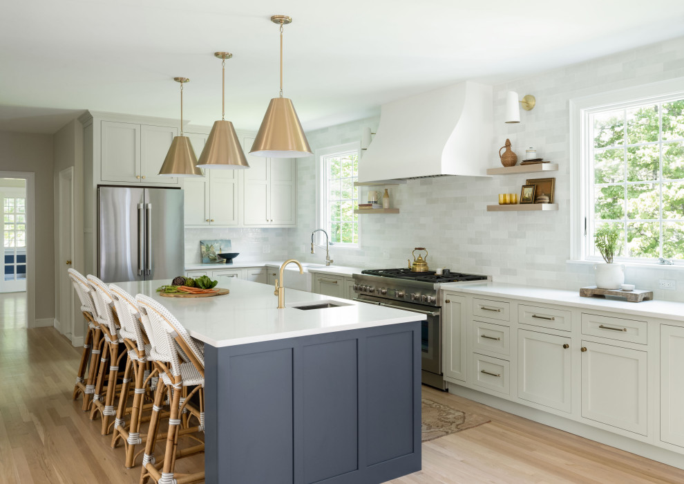 Example of a transitional kitchen design in Boston