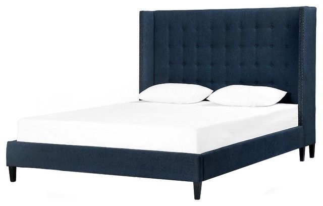 Jefferson Indigo Upholstered Wingback Queen Bed Transitional Platform Beds By Zin Home