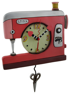 Colorful Double Stitch Red Sewing Machine Pendulum Clock