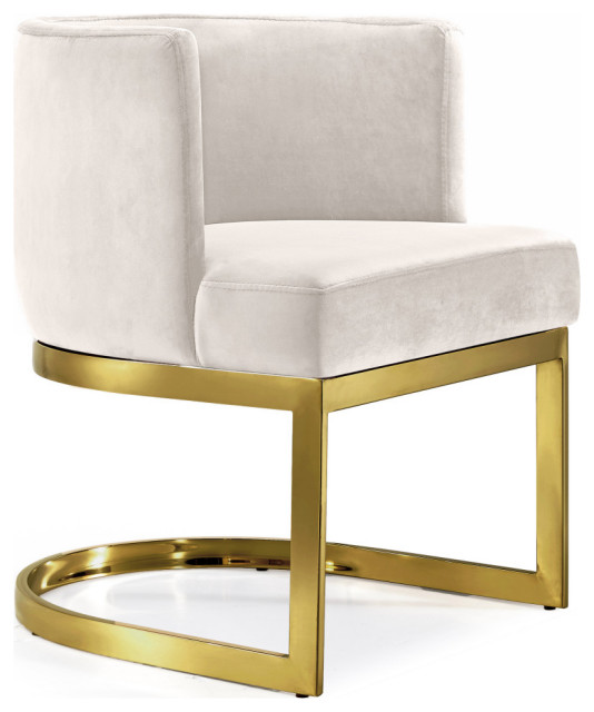 The Fay Dining Chair, Velvet, Cream, Gold Base