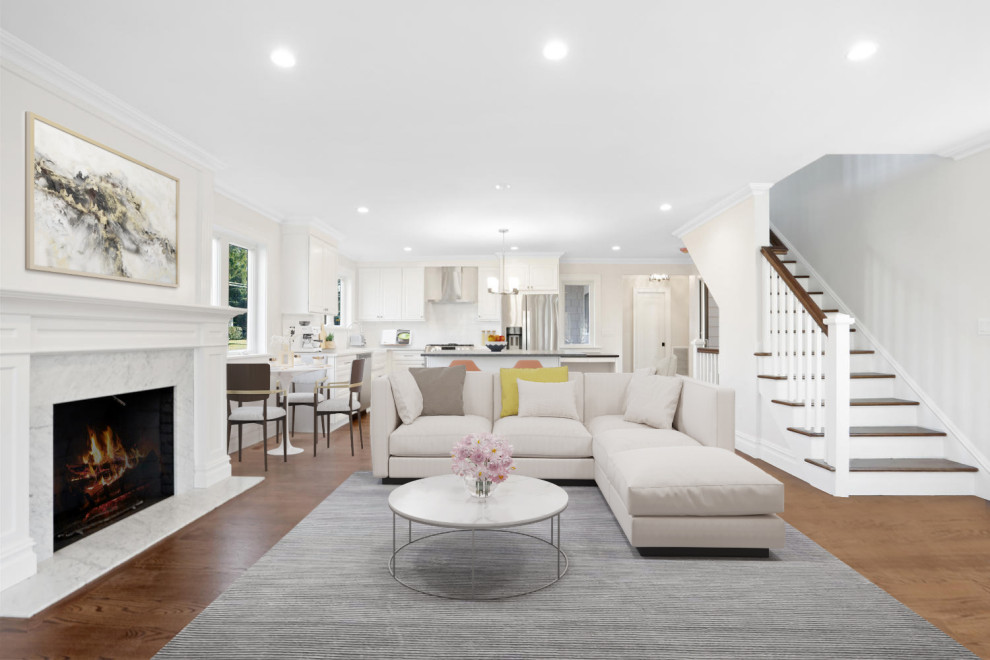 Design ideas for a transitional family room in New York.