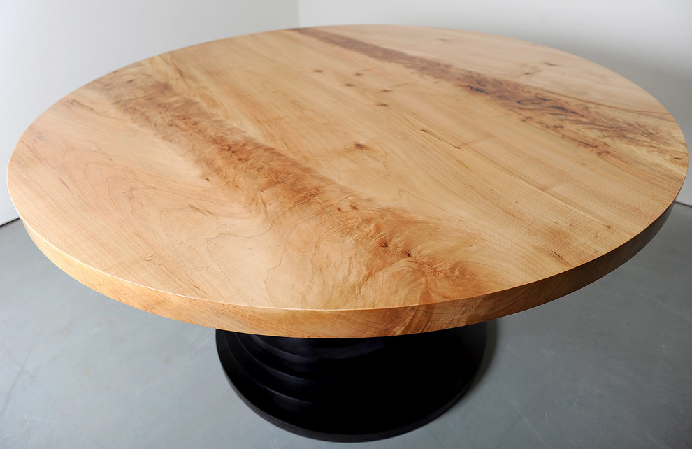Round Maple Dining Table Black Base, Natural Top