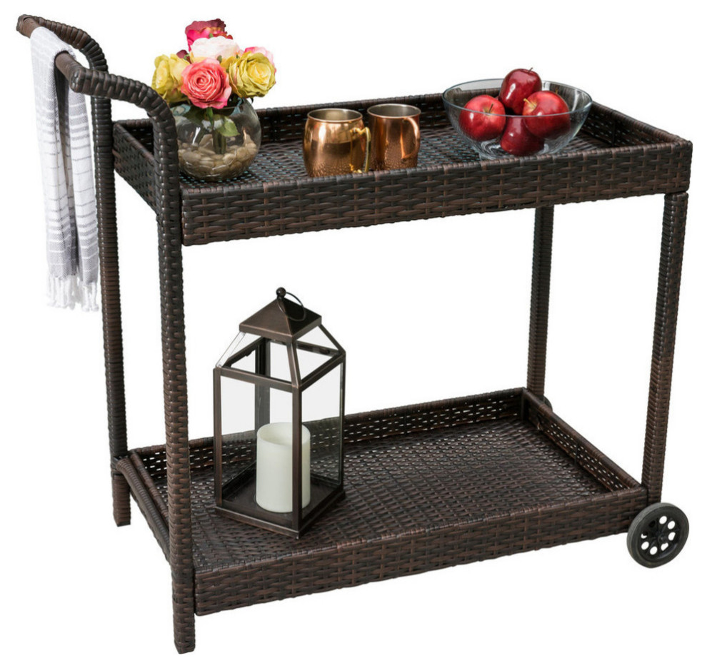 GDF Studio Baja Outdoor Wicker Bar Cart Tropical Outdoor Serving