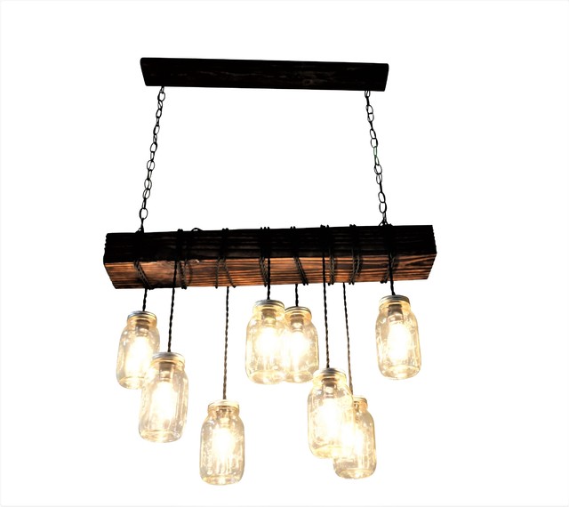 Reclaimed Wooden Barn Beam Mason Jar Chandelier Eclectic Chandeliers By Leonidsartstudio