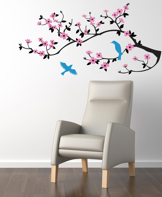 lovely birds on a cherry branch decal - contemporary - wall decals