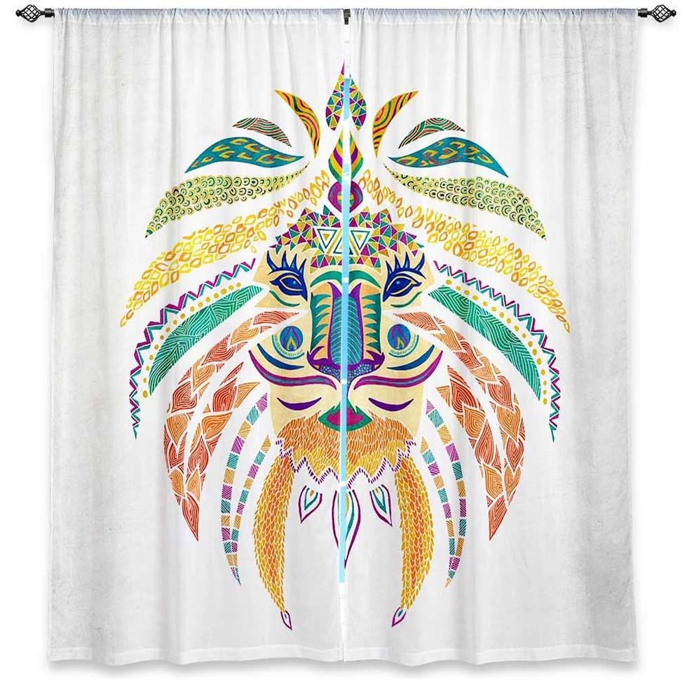 Whimsical Lion Window Curtains, 40"x61", Unlined