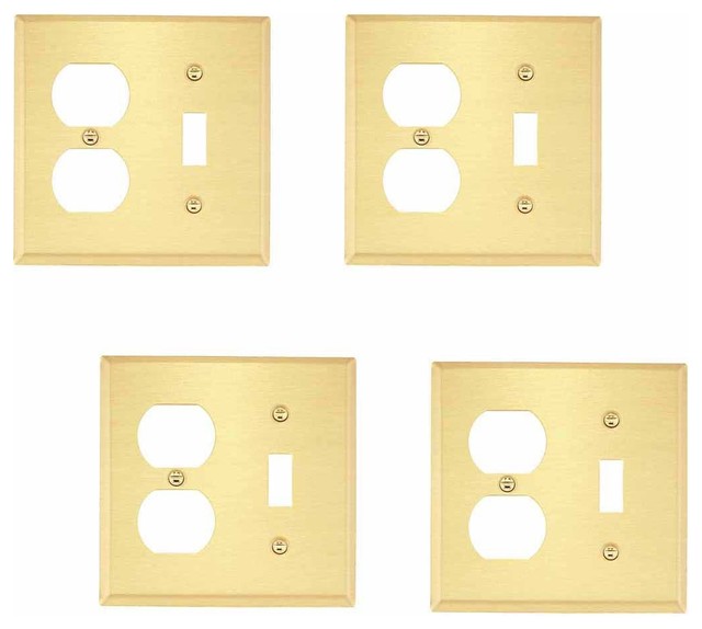 4 Switch Plate Brushed Solid Brass Toggle/Outlet Contemporary