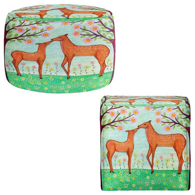 Woodland Deer Pouf Chair Foot Stool, Round 20"x14"