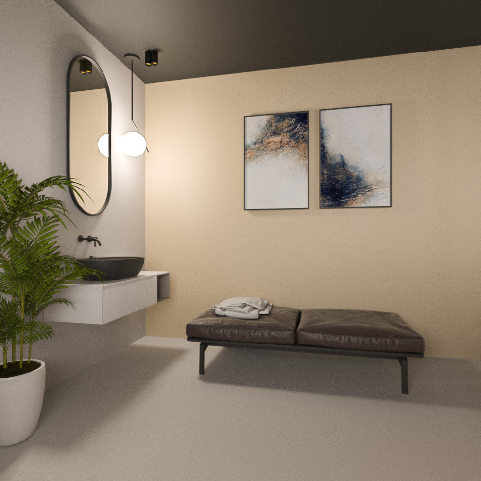 Спальня соединенная с ванной комнатой в частном доме